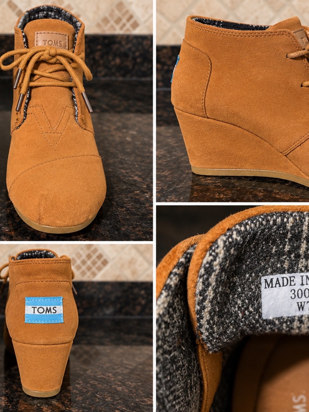 TOMS Tan Suede Wedge Ankle Booties – Women’s Size 7.5